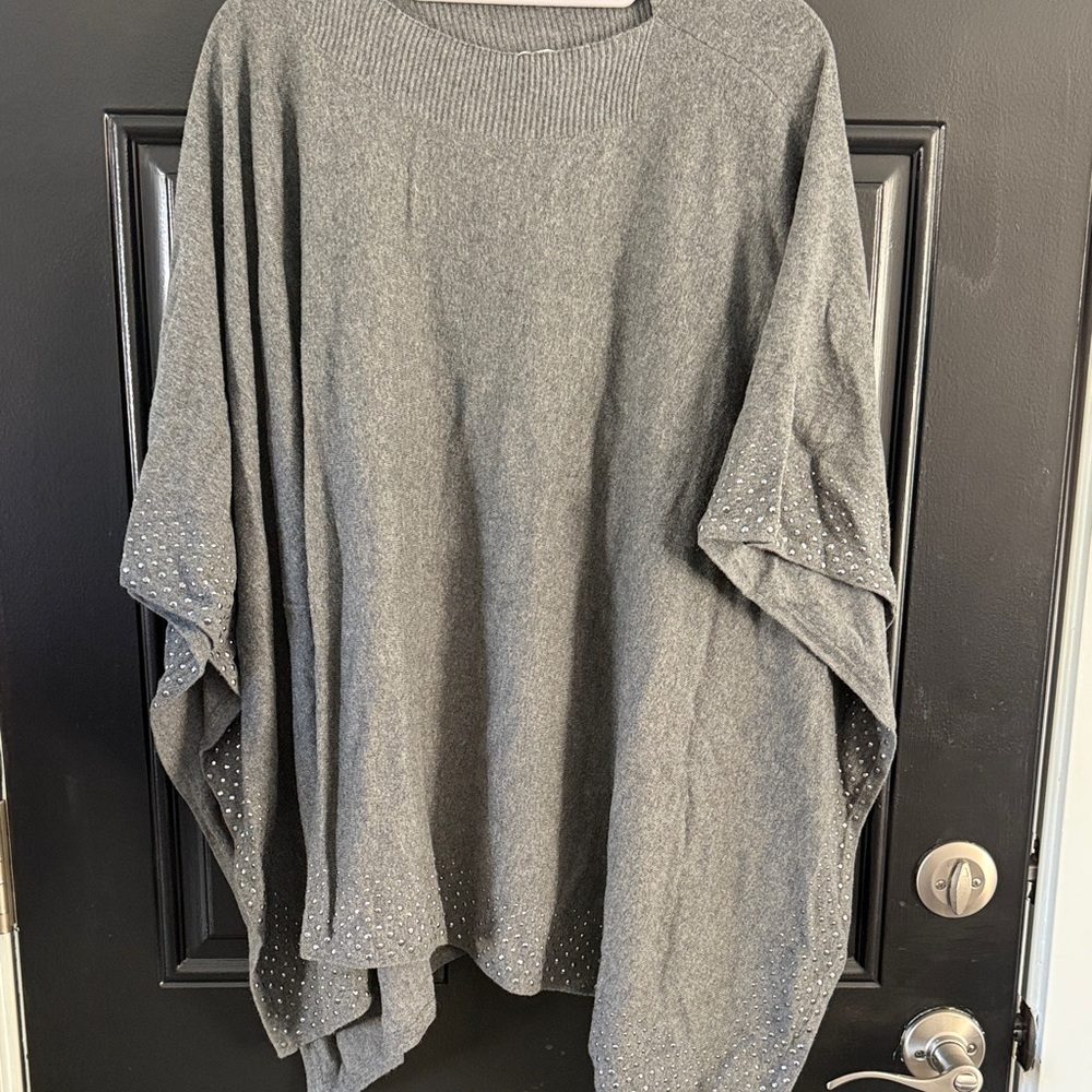 Chico's Charcoal Poncho with Sparkle Details
